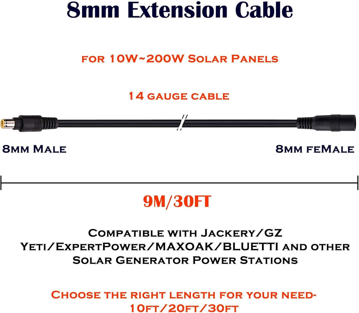8mm Extension Cable 20Ft 6M DC 8mm Cord 14AWG F55353