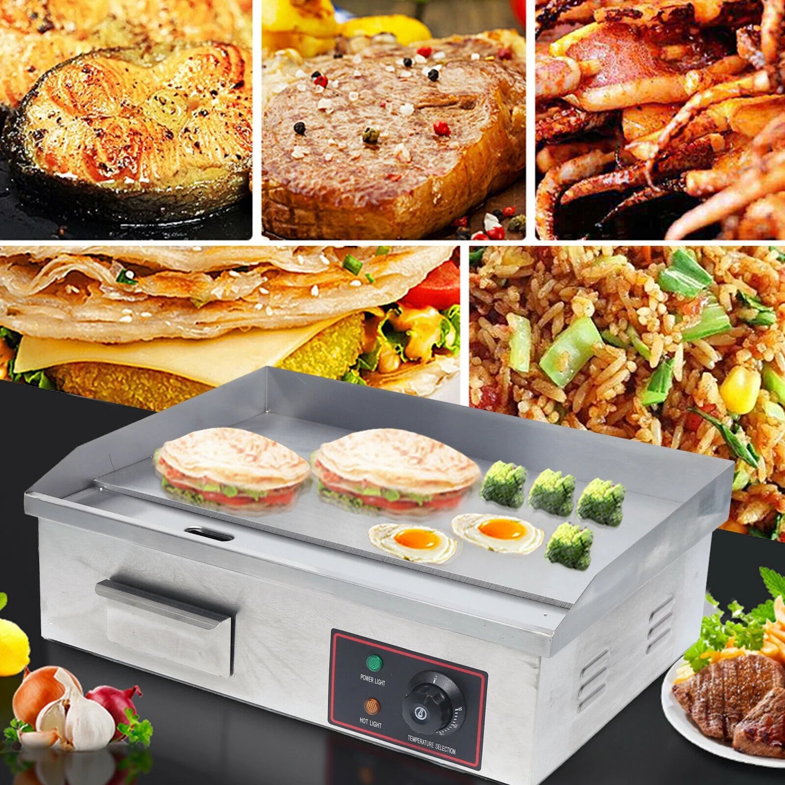 1600W Commercial Electric Griddle Stainless Steel Table Stove G187