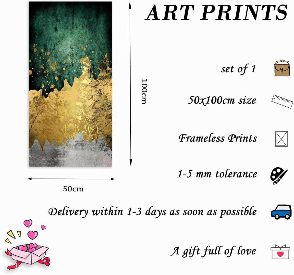 Green Gold Canvas Wall Art Abstract Poster 50x100cm No Frame B1048
