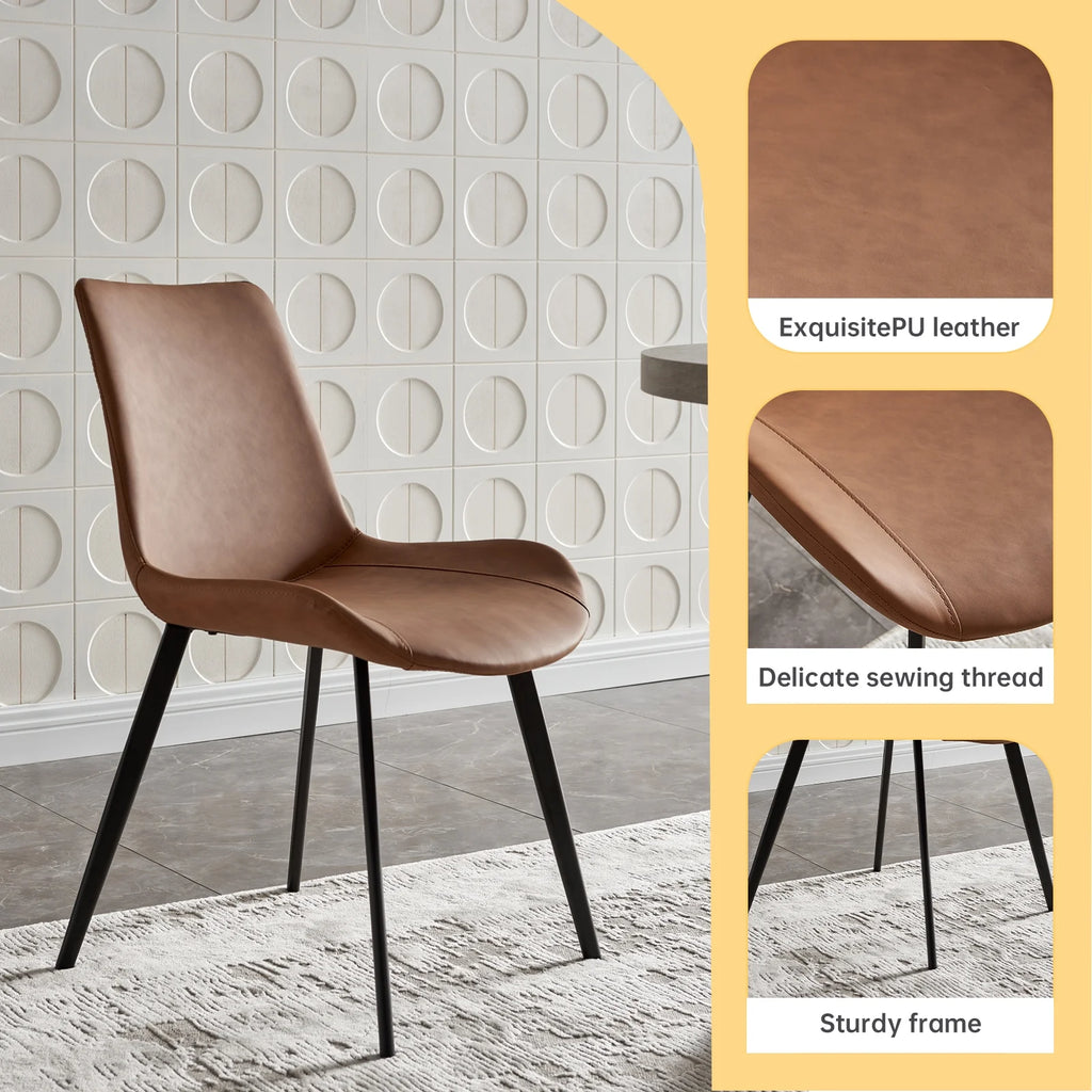 Round Dining Table Set with Steel Legs and 2 Brown Chairs Y33608