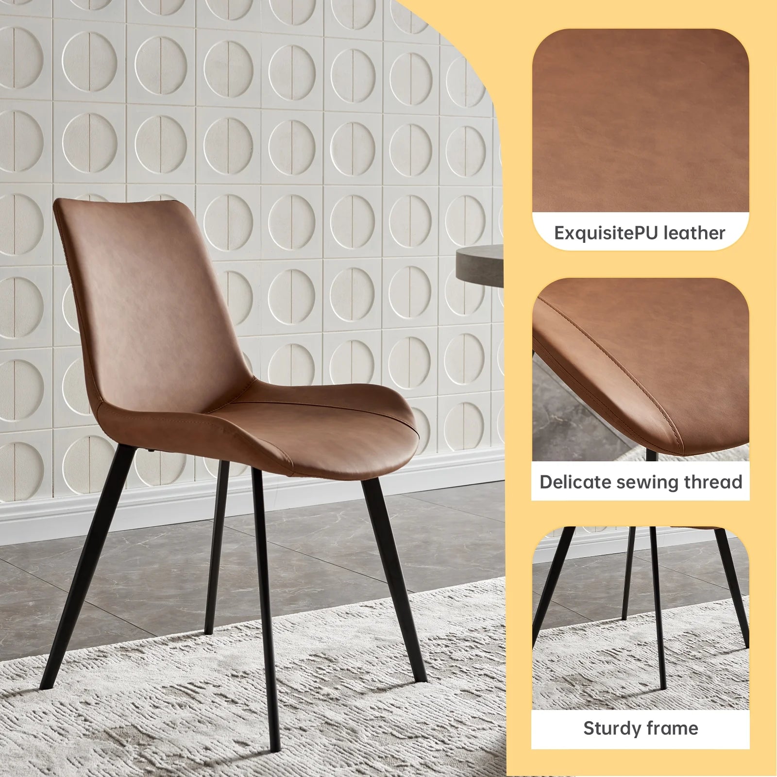Round Dining Table Set with Steel Legs and 2 Brown Chairs Y33608