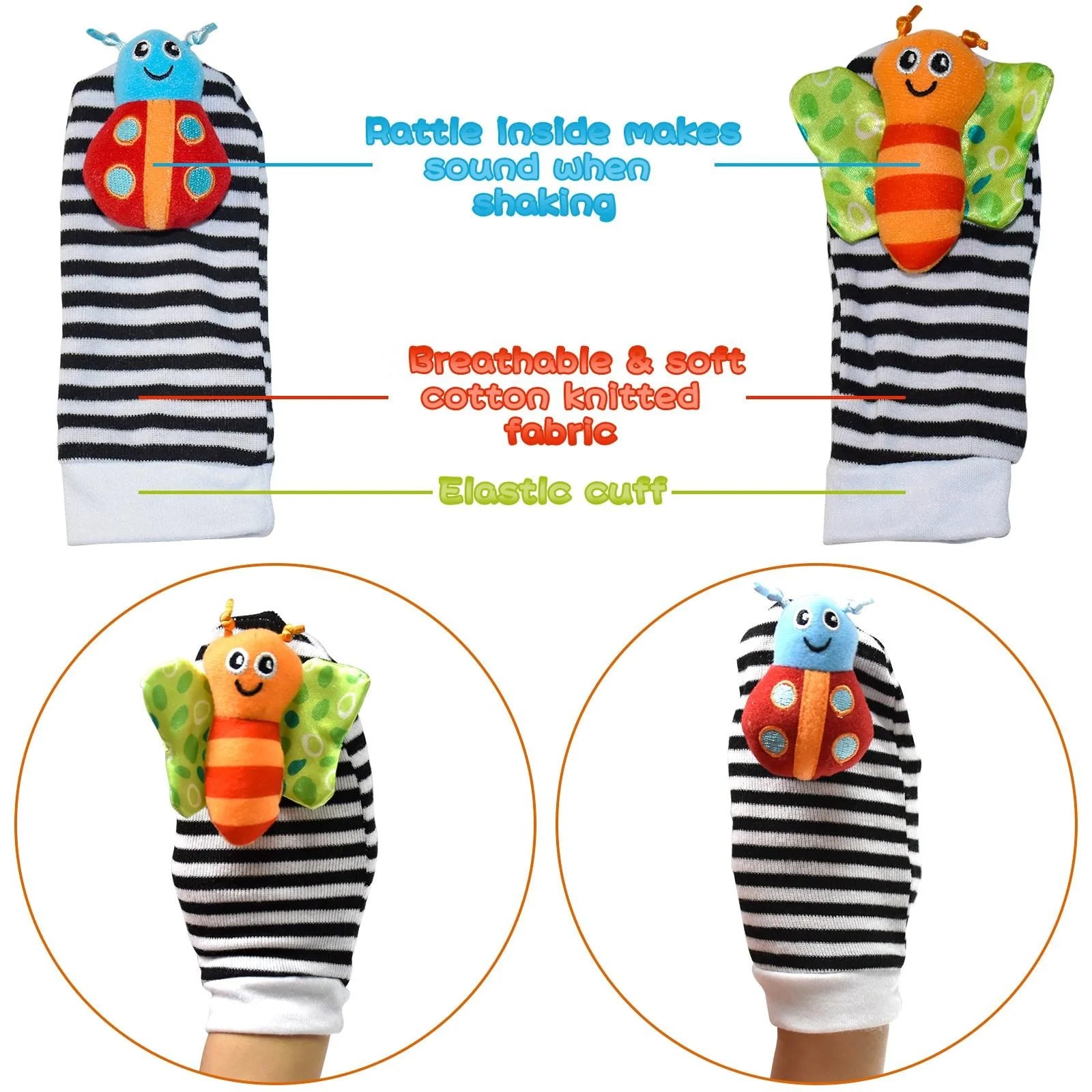 5Pack Baby Foot Finders Socks Wrist Rattles Infant Hand Foot Rattle Socks Toys H2424