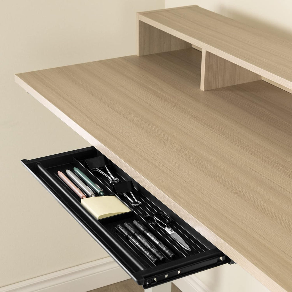 Adjustable Height Standing Desk with Built In Power Bar Soft Elm and Matte Black C6433