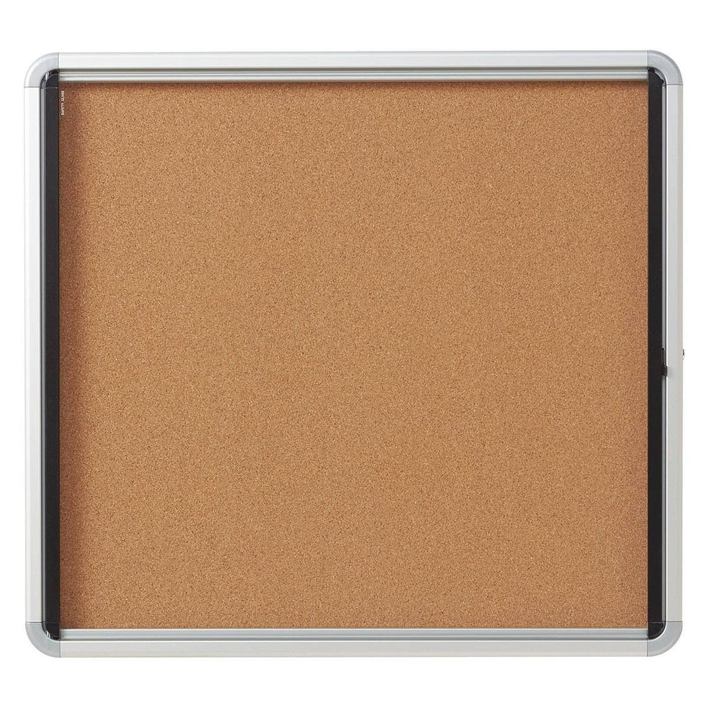 Enclosed Cork Bulletin Board with Swing Door, 30 x 27, Silver Aluminum Frame C613