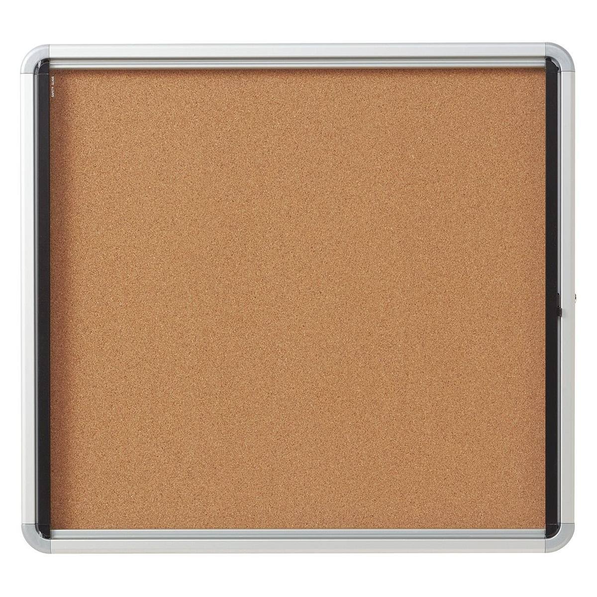 Enclosed Cork Bulletin Board with Swing Door, 30 x 27, Silver Aluminum Frame C613