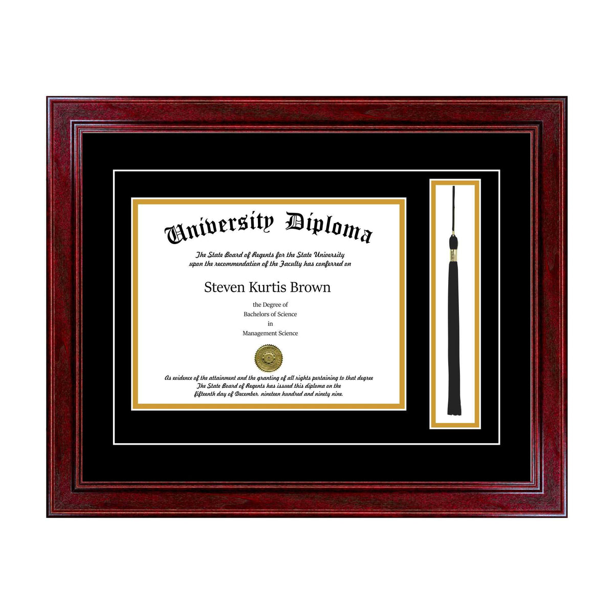 16 x 12 Tall Diploma Frame with Tassel and Double Matting Cherry L986