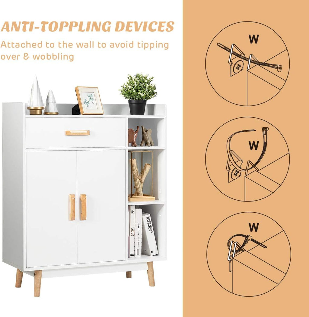 White Floor Storage Cabinet with 1 Drawer, 2 Doors, 3 Shelves I952