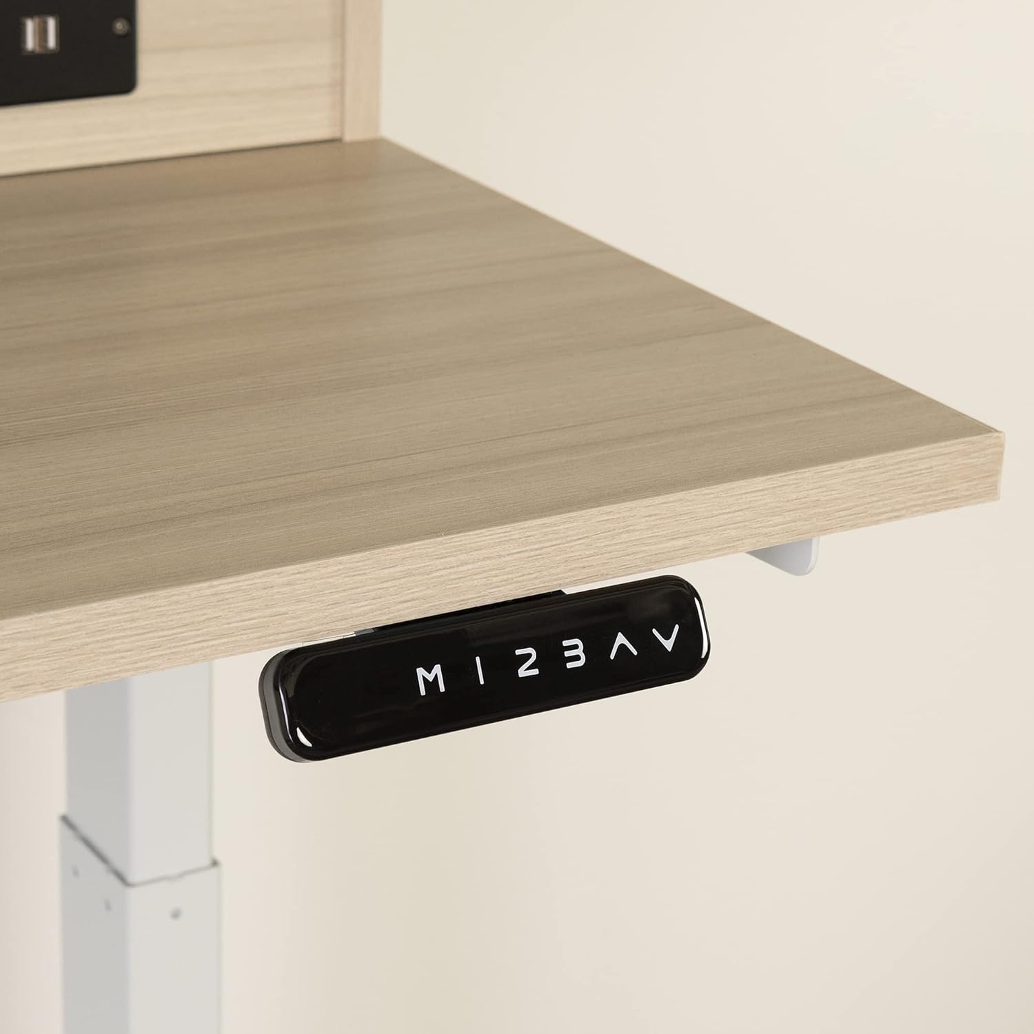Adjustable Height Standing Desk with Built In Power Bar Soft Elm and Matte Black C6433
