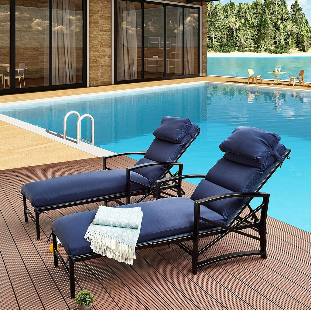 2 Piece Patio Chaise Lounge Chair Set with Cushions, Blue Z18966