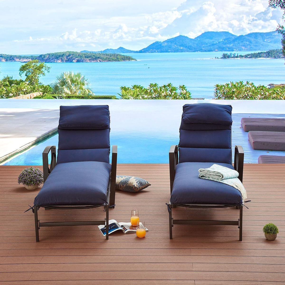 2 Piece Patio Chaise Lounge Chair Set with Cushions, Blue Z18966