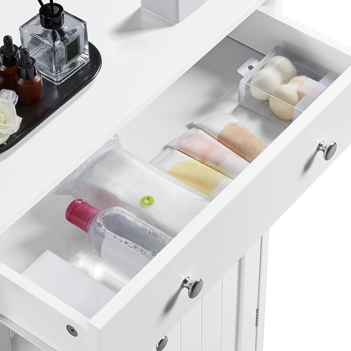 White 23.6in L x 11.8in W x 31.5in H Wooden Bathroom Cabinet with 1 Drawer 2 Doors and Adjustable Shelf H55063