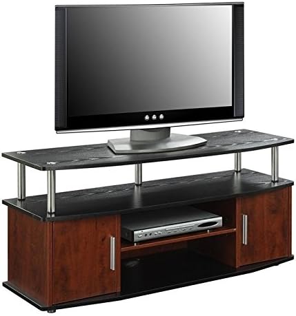 47 TV Stand with 2 Storage Cabinets in Cherry/Black and Stainless Steel Clad Finish M643681