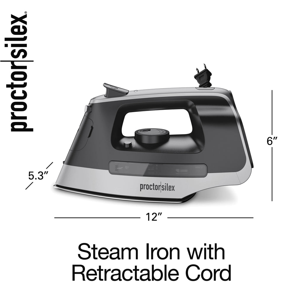 Black and Silver Steam Iron with Retractable Cord W43166