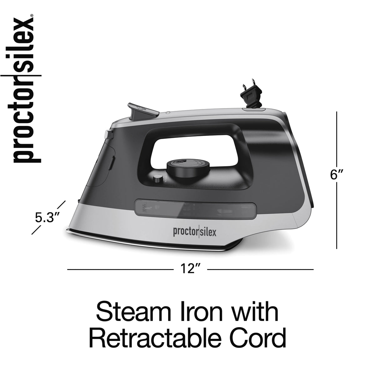 Black and Silver Steam Iron with Retractable Cord W43166