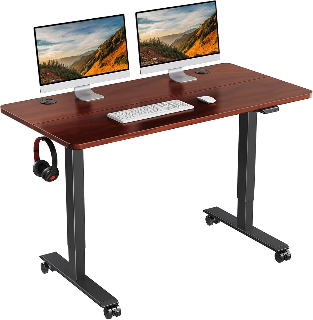 48 x 24 inch Walnut Top Black Frame Electric Standing Desk with Casters Y5204