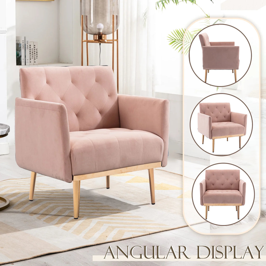 Pink Velvet Accent Chair with Metal Legs L70162
