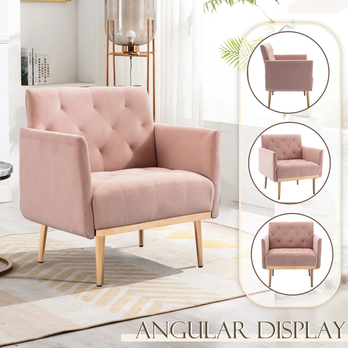 Pink Velvet Accent Chair with Metal Legs L70162