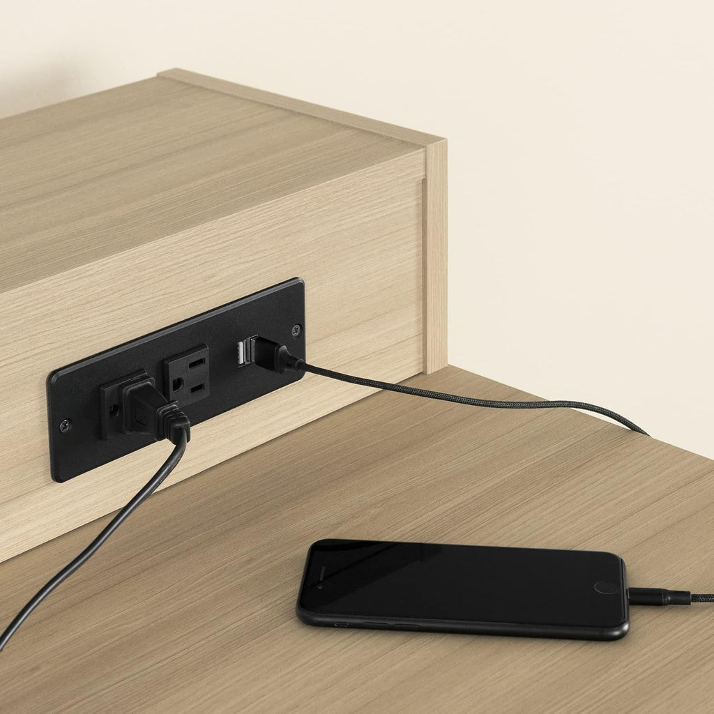 Adjustable Height Standing Desk with Built In Power Bar Soft Elm and Matte Black C6433