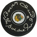 Bobby Hull Signed Chicago Blackhawks Logo Hockey Puck S8258