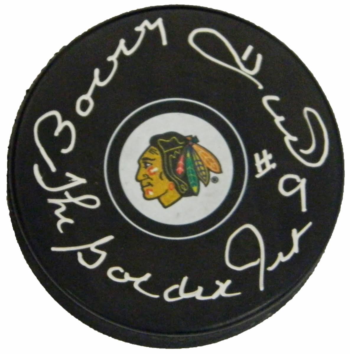 Bobby Hull Signed Chicago Blackhawks Logo Hockey Puck S8258