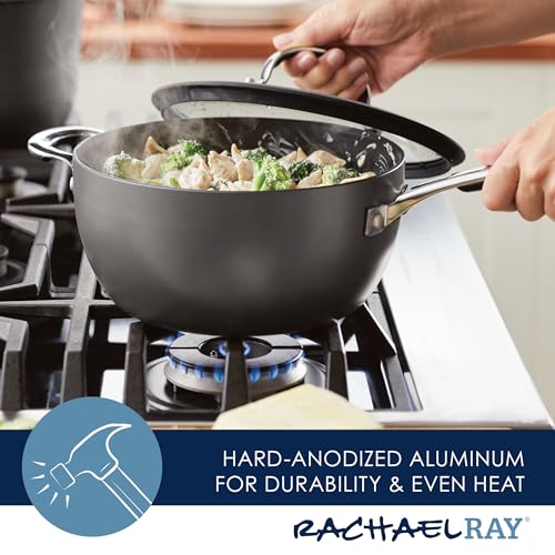 4.5 Quart Black Hard Anodized Nonstick Saucier Pan with Lid O7332
