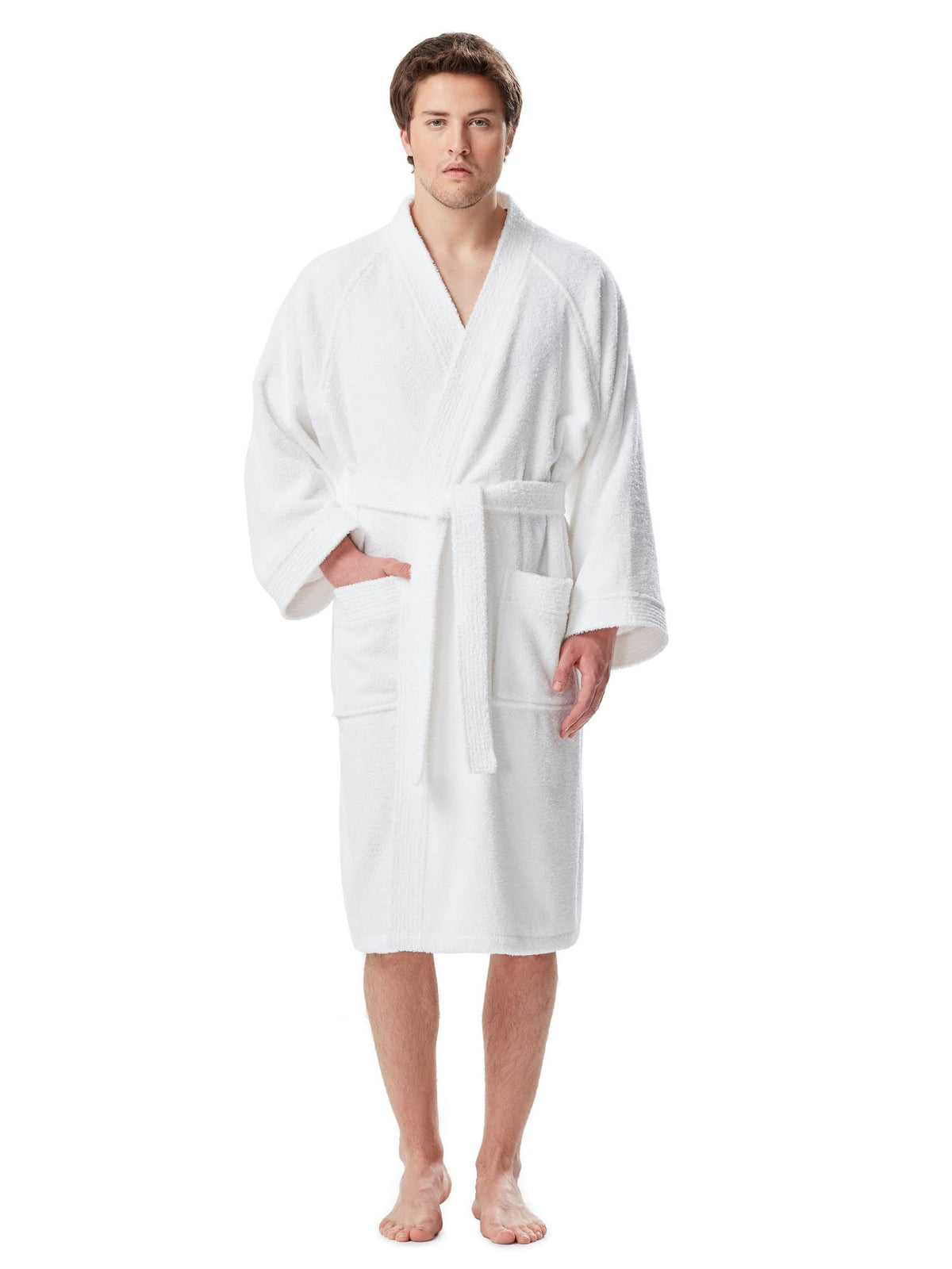 White Medium Hooded Turkish Cotton Bathrobe M7170