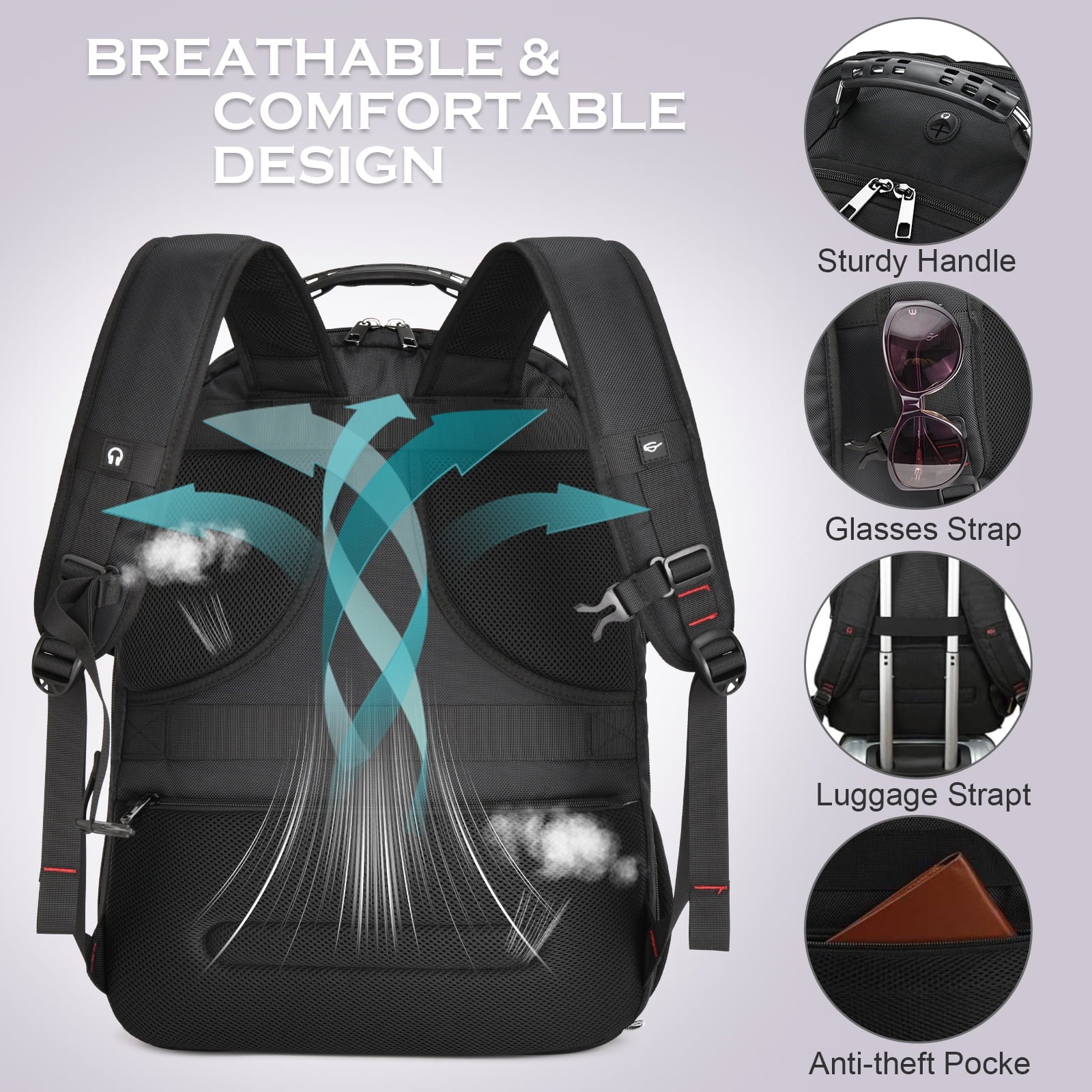 Extra Large 65L Water Resistant Anti-theft Travel Backpack with USB Charging Port B8323