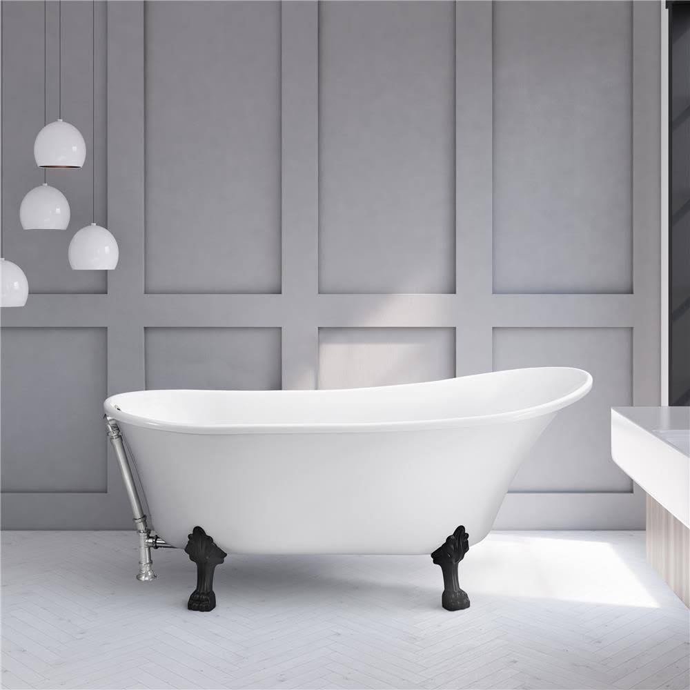 White Soaking Clawfoot Tub with External Drain V22519