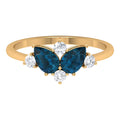 18K Yellow Gold London Blue Topaz and Diamond Cluster Promise Ring U524137
