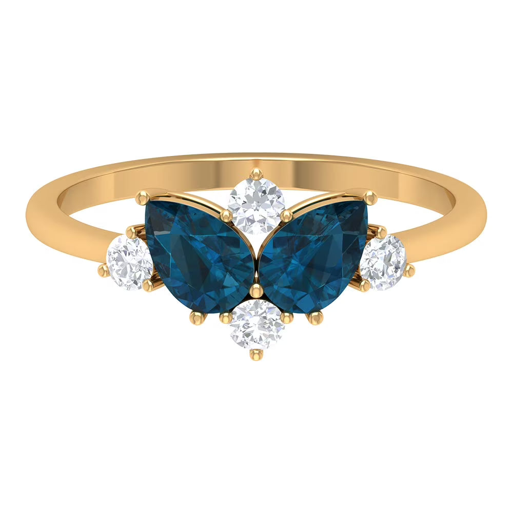 18K Yellow Gold London Blue Topaz and Diamond Cluster Promise Ring U524137