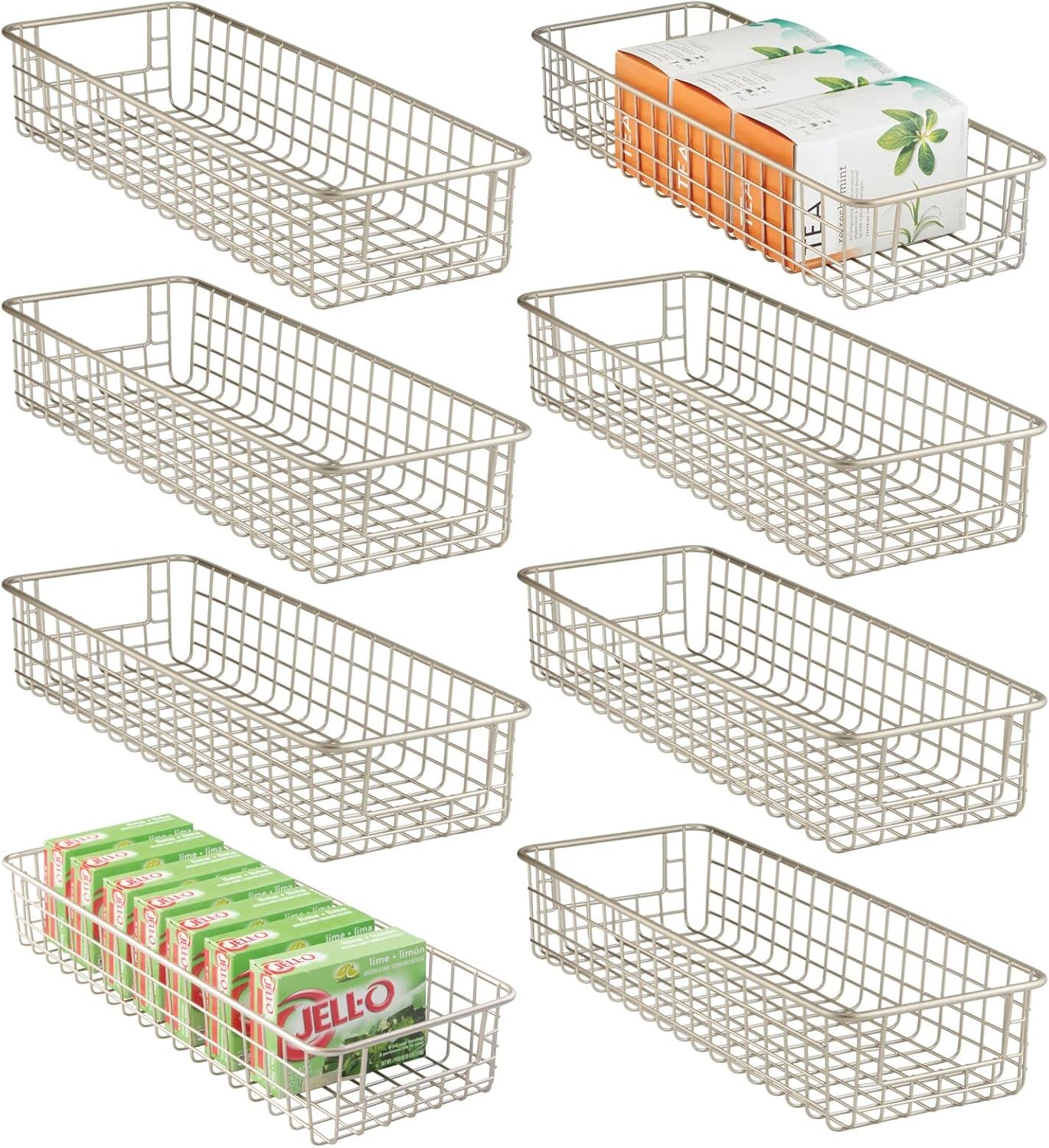 Bronze Metal Wire Food Organizer Storage Bin Basket with Handles, 8 Pack C438667