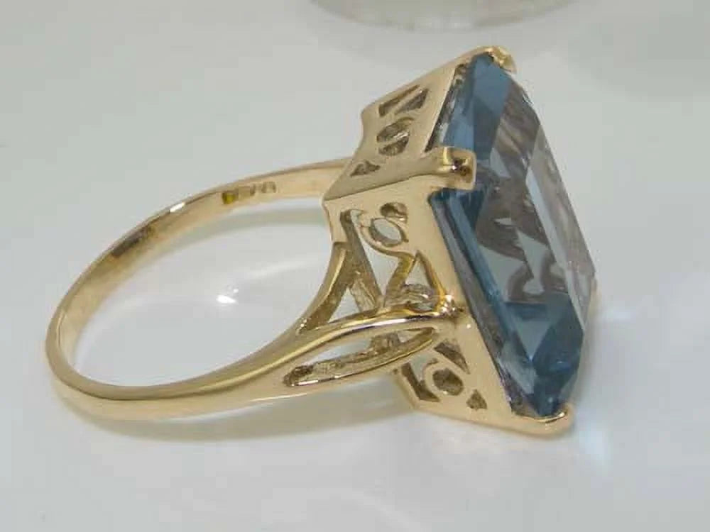 Solid 14K Yellow Gold Octagon Cut Synthetic Sea Blue Spinel Ring X100106