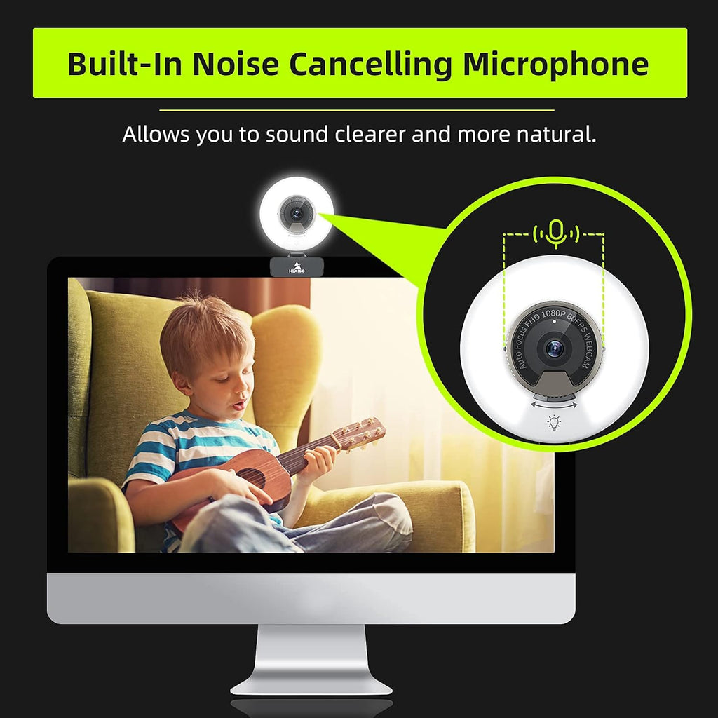 1080P 60FPS Webcam with Light, Fast AutoFocus, Built-in Privacy Cover, Dual Stereo Microphone R918