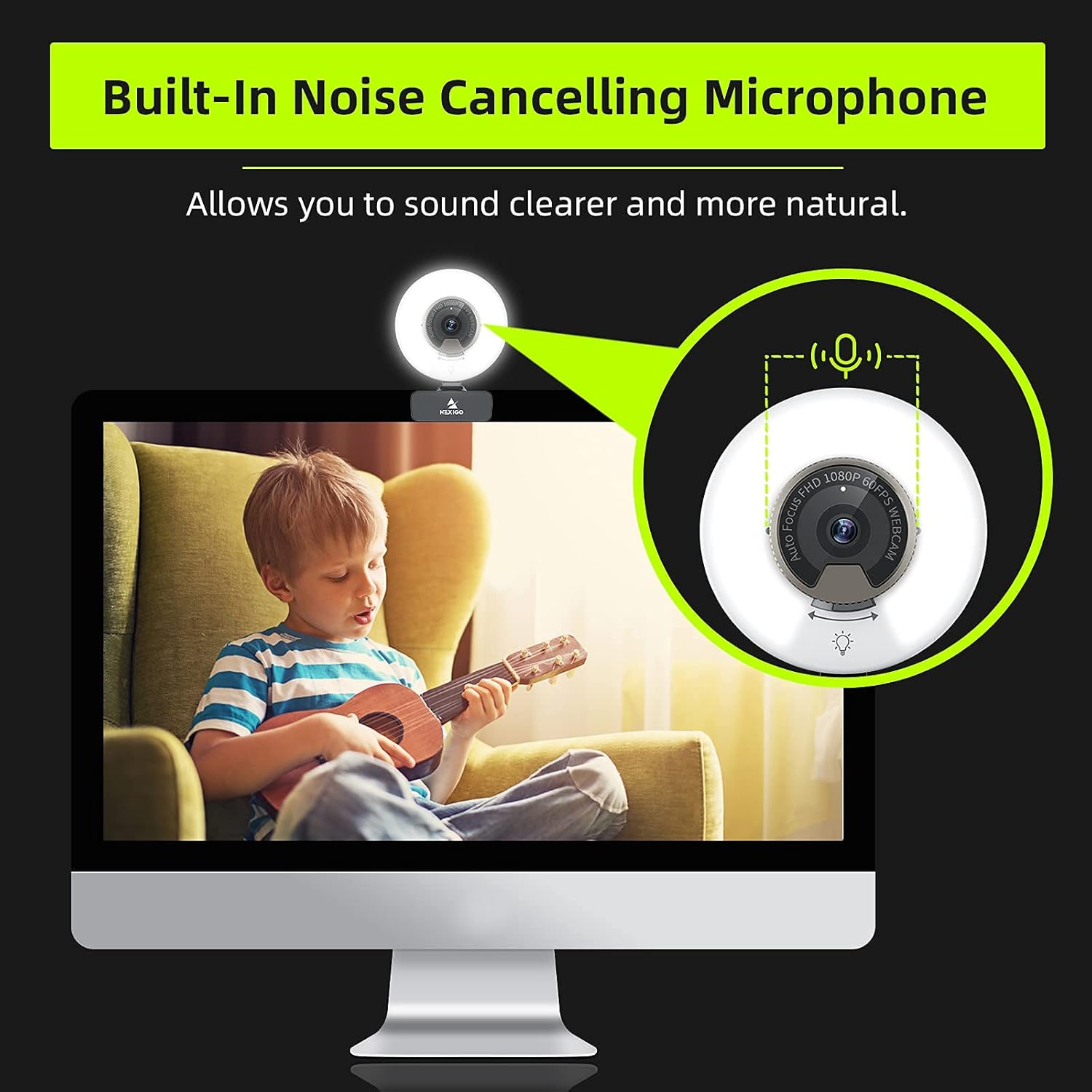 1080P 60FPS Webcam with Light, Fast AutoFocus, Built-in Privacy Cover, Dual Stereo Microphone R918