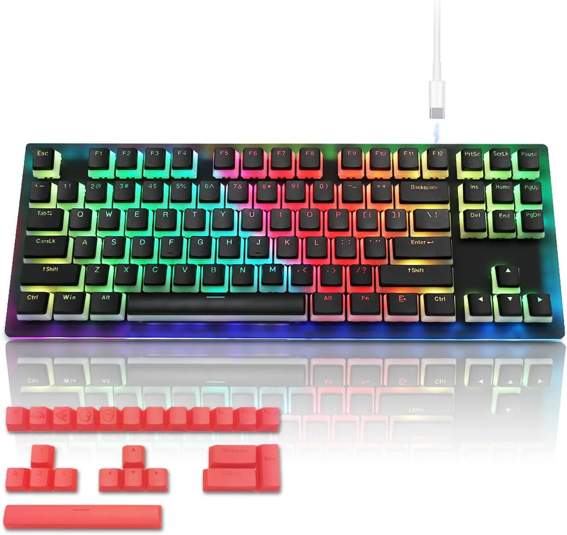 White TKL Hot Swappable Mechanical Keyboard with Pudding Keycaps G9716