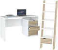 2 Piece Bookcase and Writing Desk Set in White and Oak V5050
