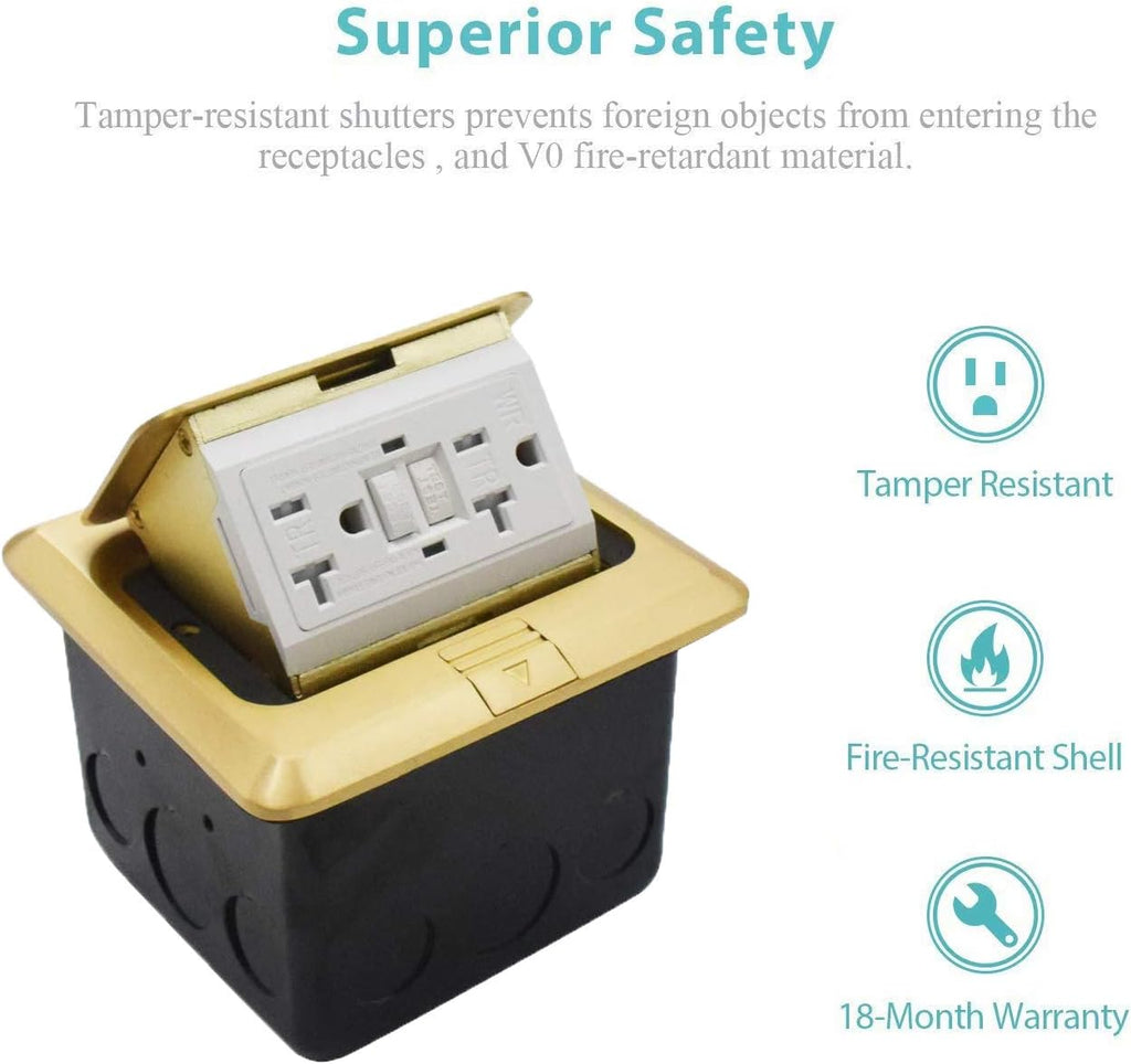 Gold Pack of 2 Pop Up Floor Outlet Covers Box with 20A Duplex Receptacle S7133