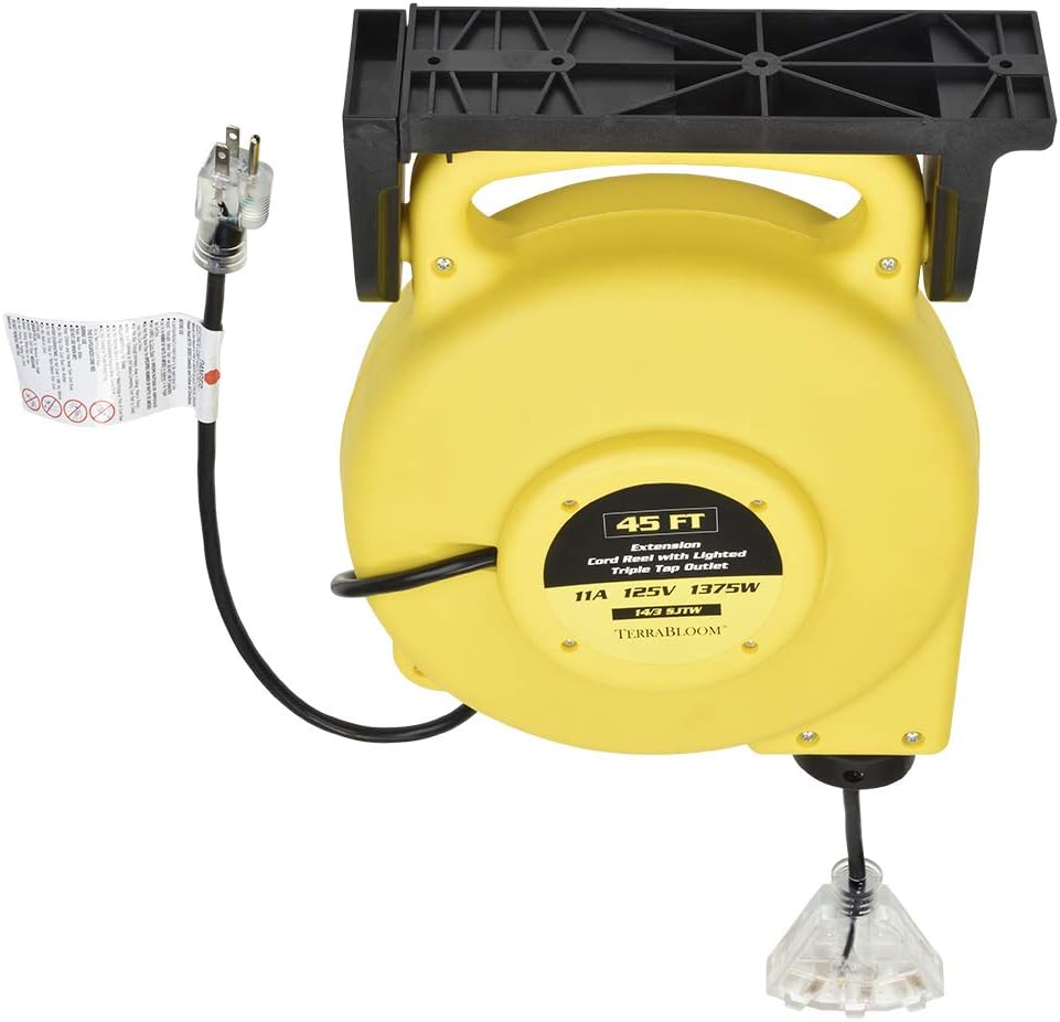 40 Ft 12/3 Retractable Extension Cord Reel with 3 Electrical Outlets N881391