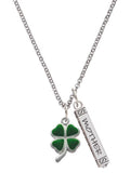 Silvertone Green Four Leaf Clover Mother Daughter Bar Charm Necklace, 23" X94598