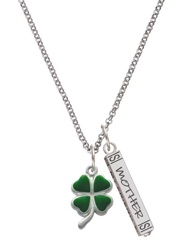 Silvertone Green Four Leaf Clover Mother Daughter Bar Charm Necklace, 23" X94598