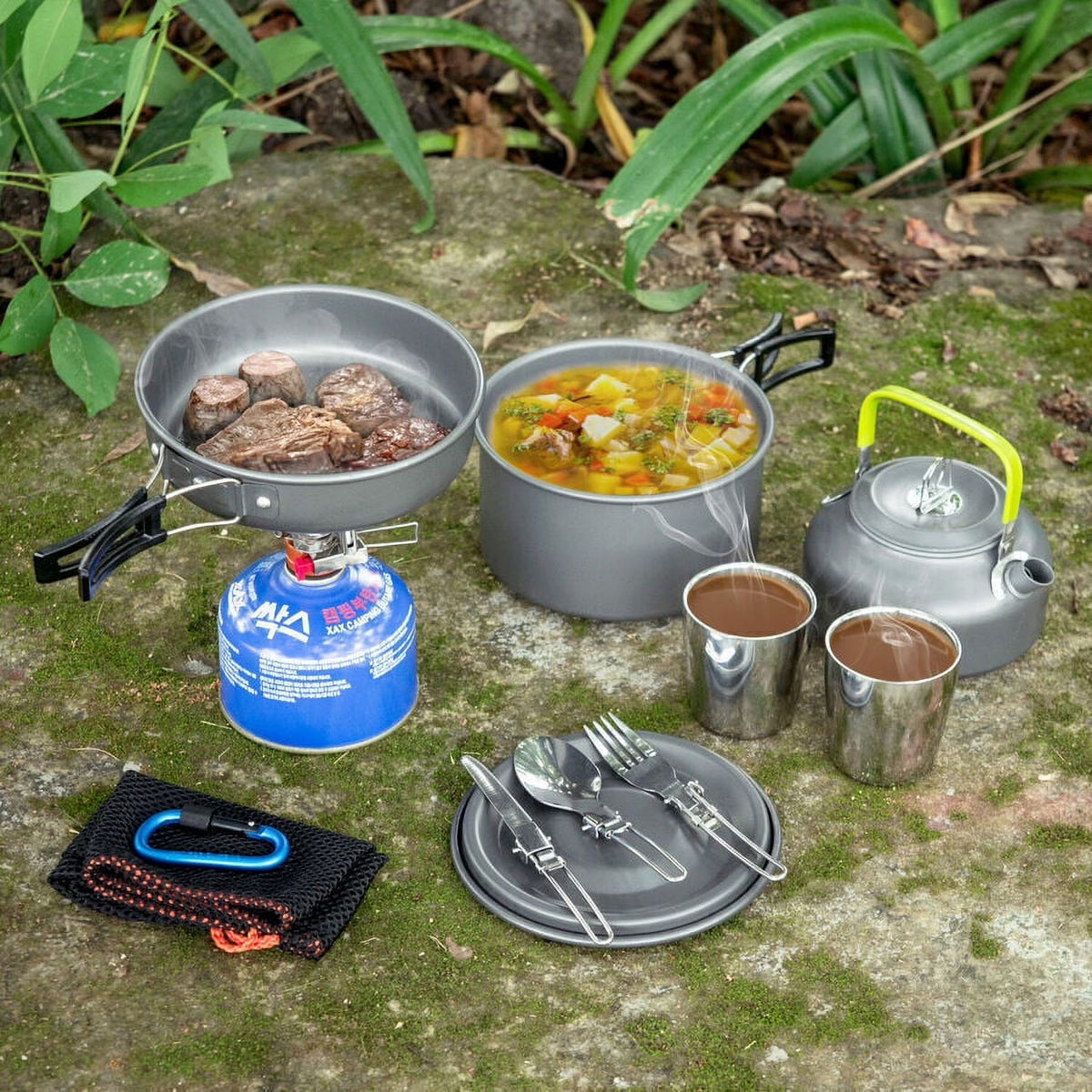 10pcs Camping Cookware Mess Kit Outdoor Cooking Set Z6246