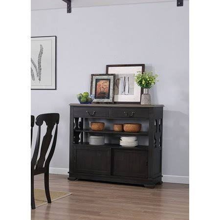 Black & Brown Wood Buffet Server with Storage Drawers & Shelves U1624