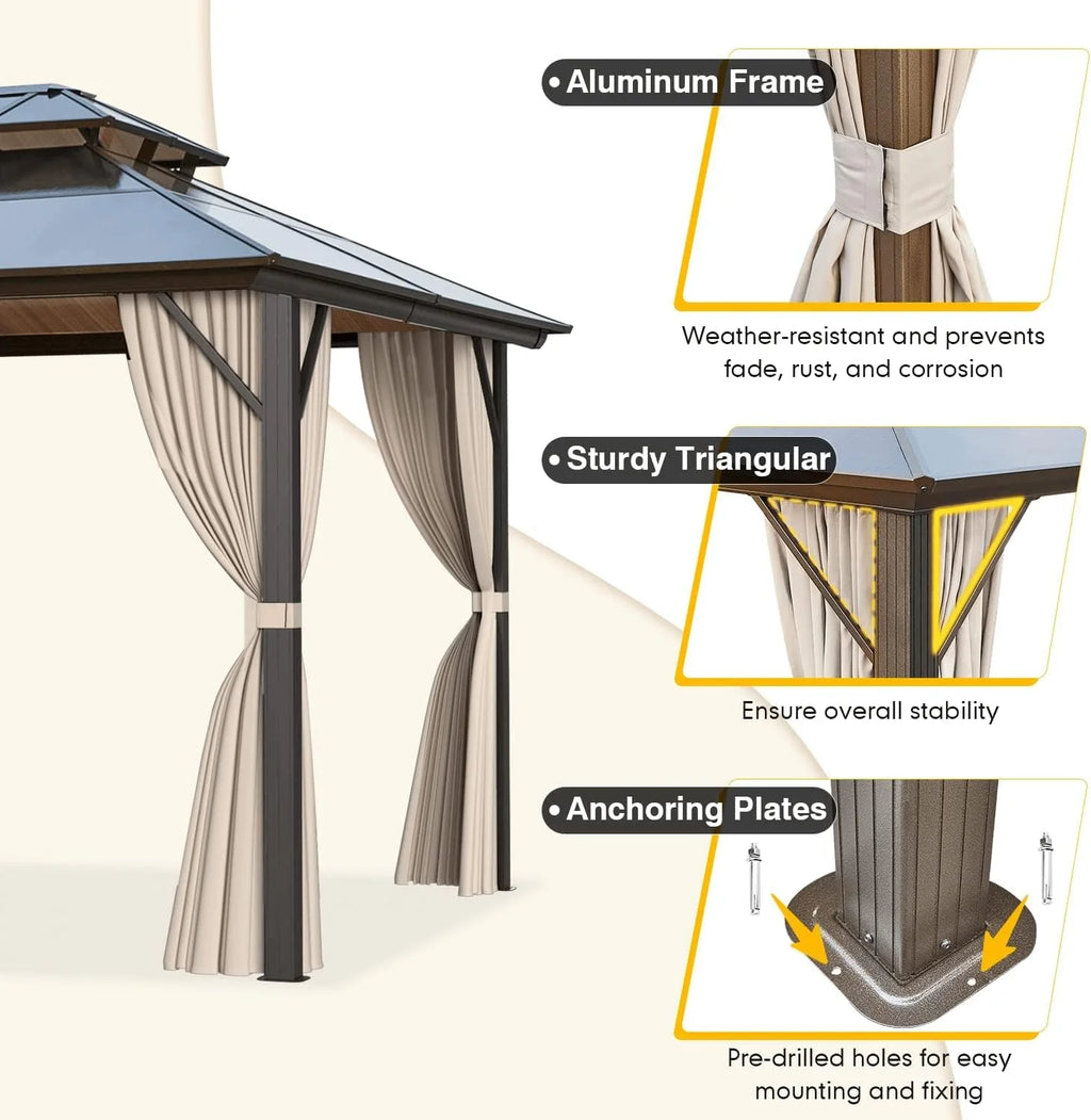 10' x 13' Outdoor Hardtop Gazebo with Aluminum Frame Z631202