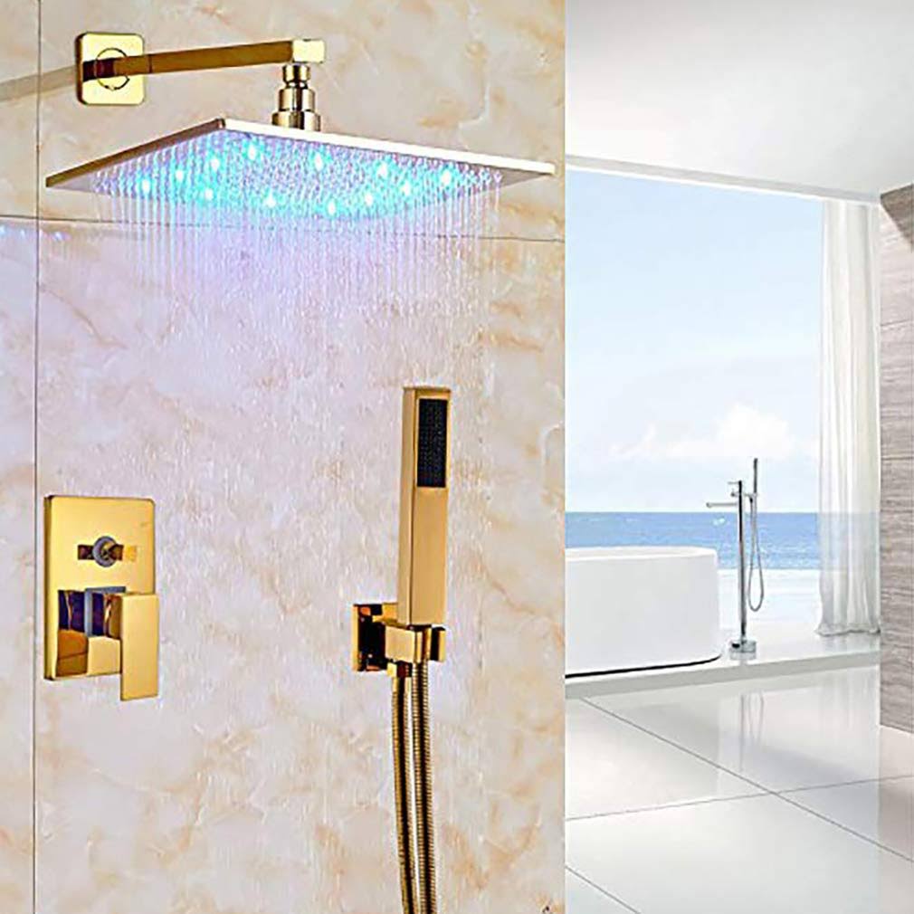 Gold 10 inch Rainfall LED Shower Head with Brass Handheld Shower U915162
