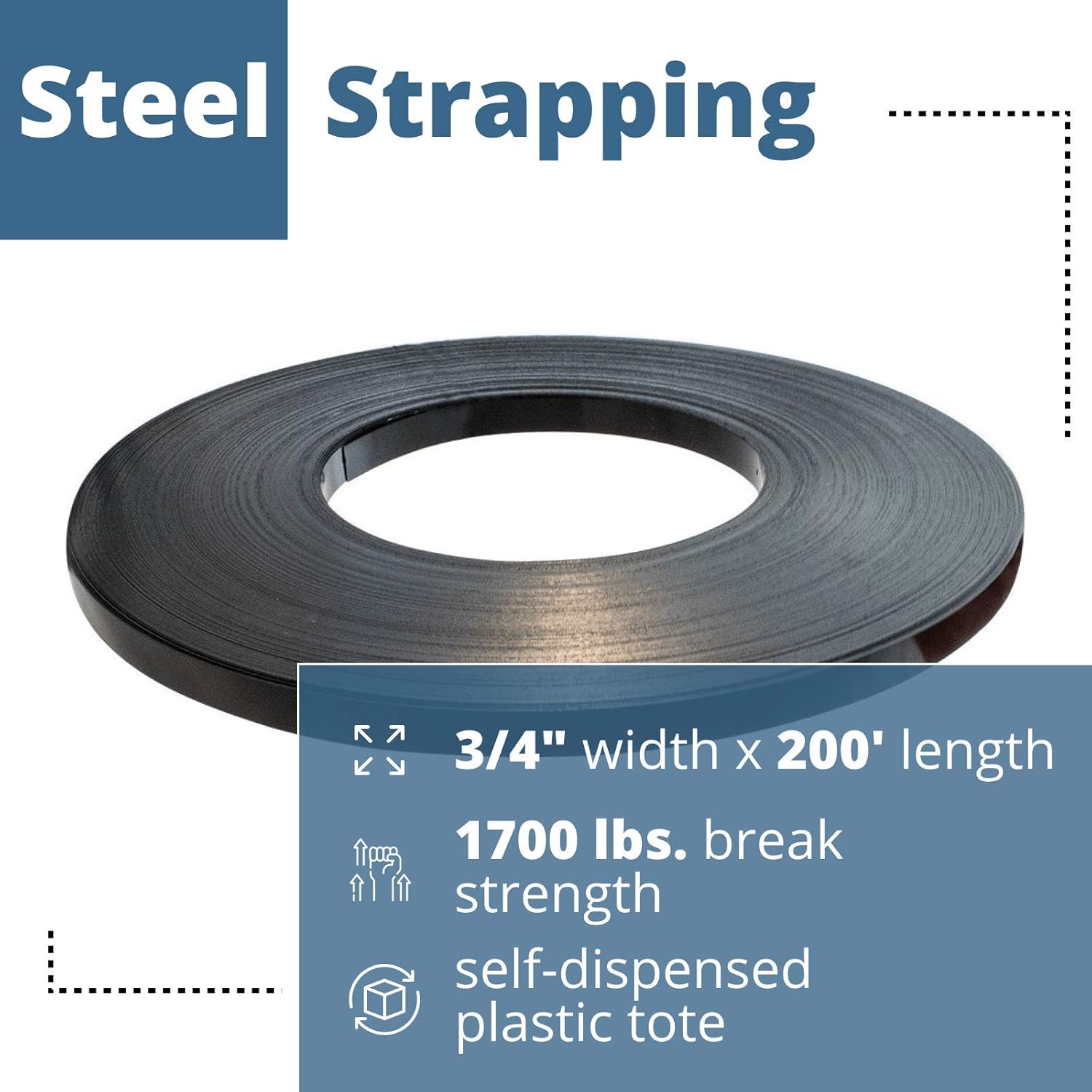 3/4" x .020" x 200' Steel Strapping Coil, 1700 lbs Break Strength, Pack of 2 W506