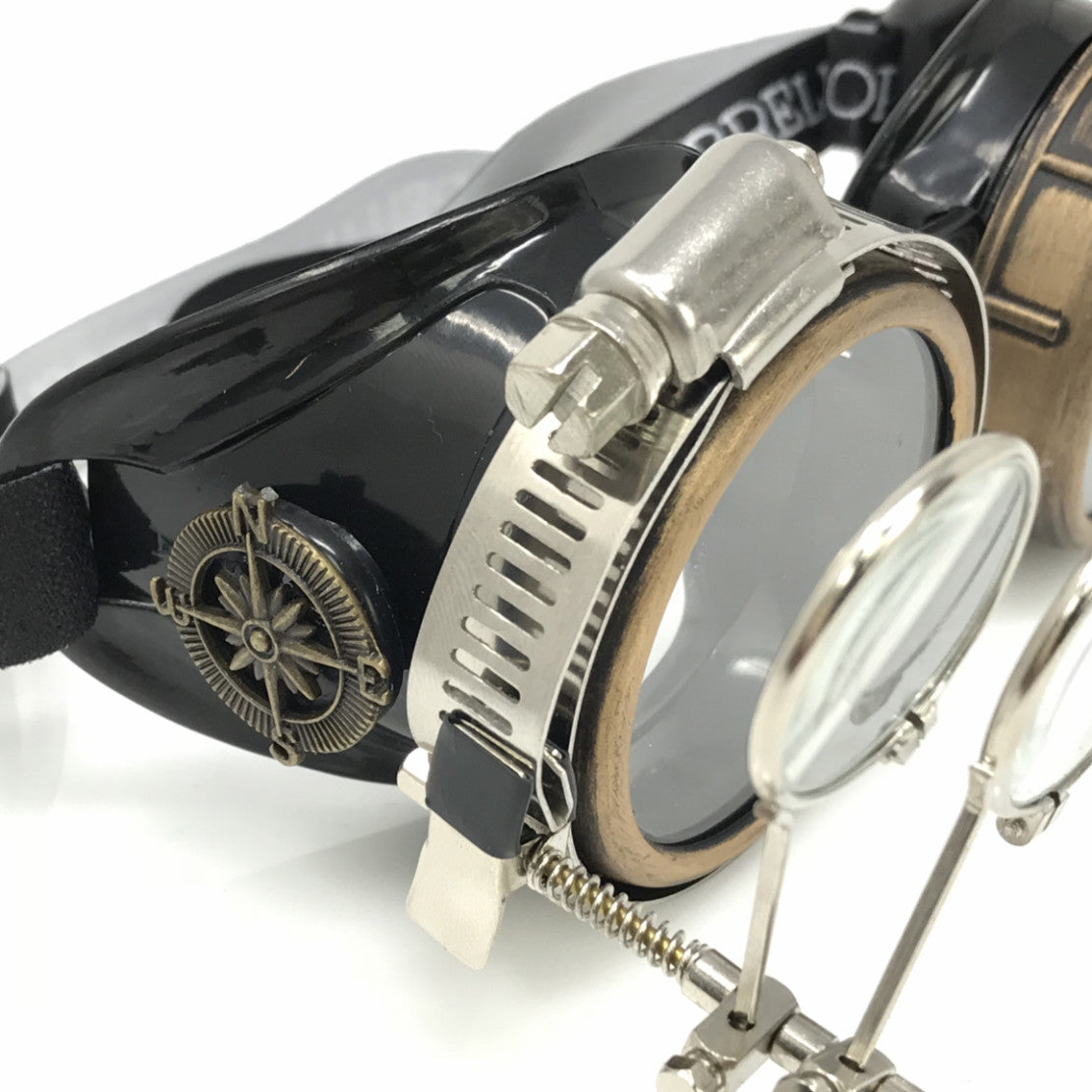 Steampunk Goggles with Jeweler's Eye Loupe Clip on Eye Glasses N558717