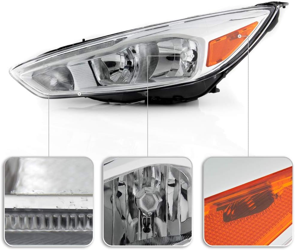 Halogen Chrome Housing LED DRL Headlight Headlamp Assembly D3740