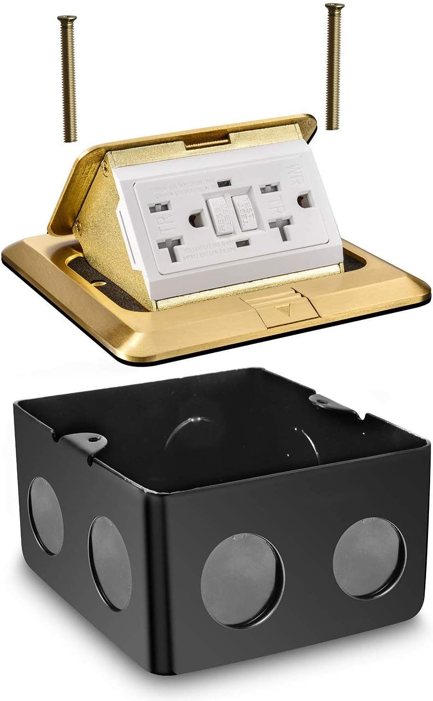 Gold Pack of 2 Pop Up Floor Outlet Covers Box with 20A Duplex Receptacle S7133