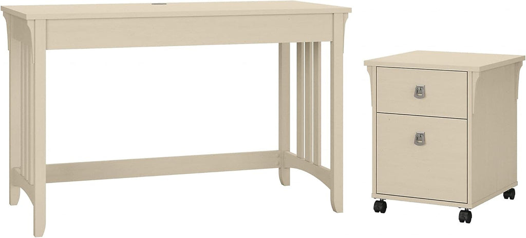 Antique White Writing Desk with 2 Drawer Mobile File Cabinet N39280