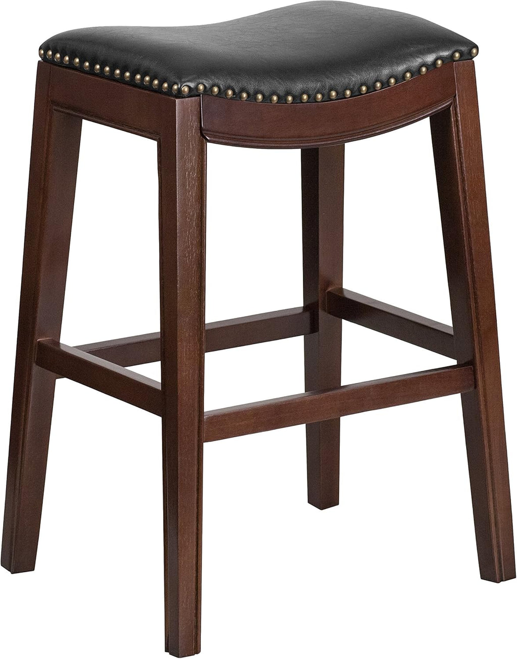 Cappuccino Wood Barstool with Black LeatherSoft Saddle Seat O4460